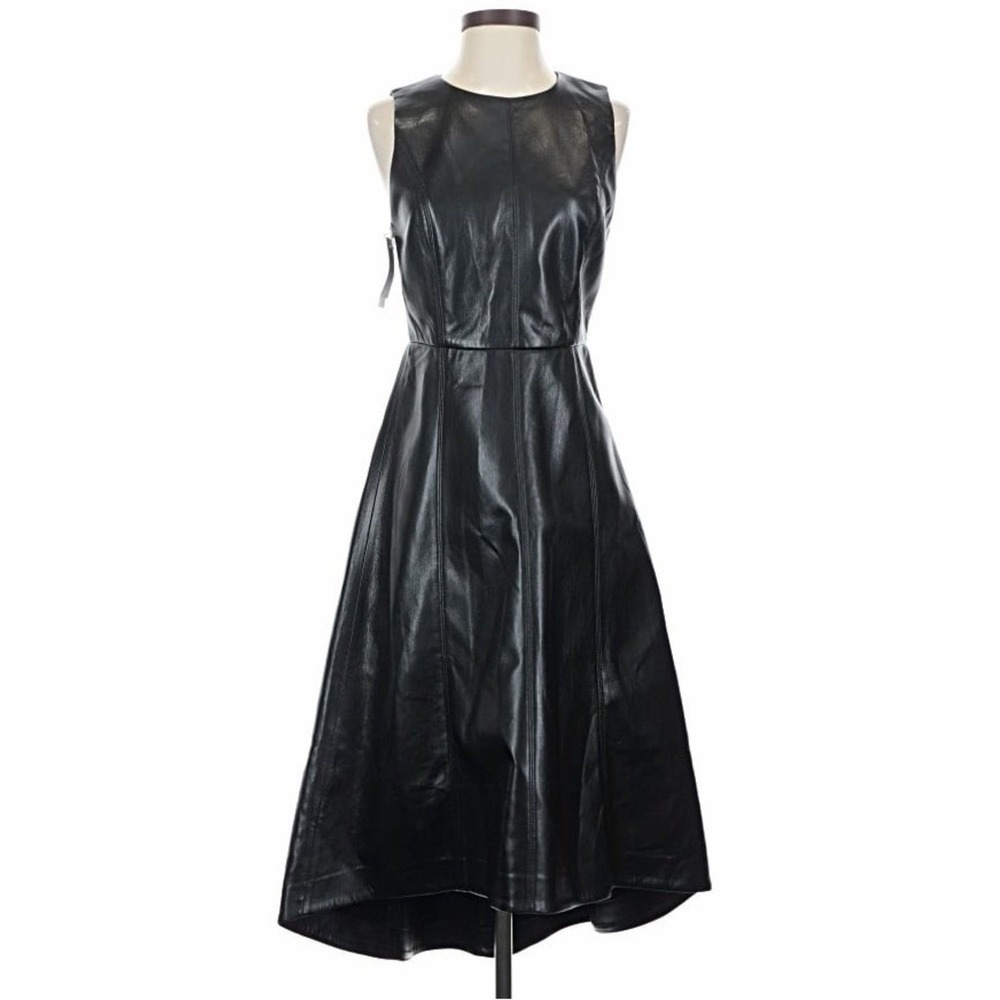 Wilfred Belcanto Black Vegan Leather High-Low Midi Dress Size 4 Minimalist - Picture 2 of 12